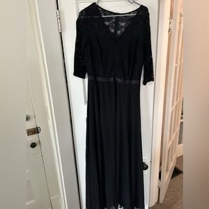 Floor Length Black Dress - Chiffon & Lace - V neck - Formal or Black Tie Attire